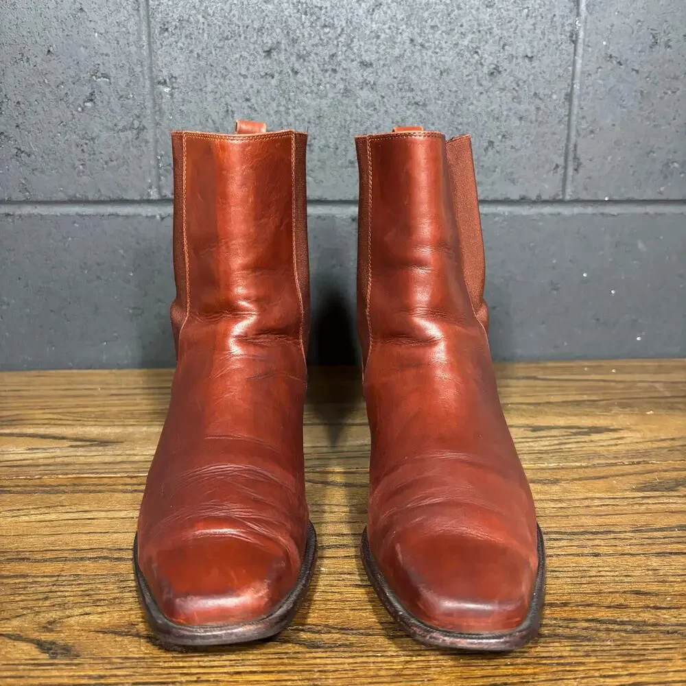 Vintage Lands’ End Brown Leather Chelsea Boots Square Toe Ankle Womens 9.5 - Picture 3 of 8